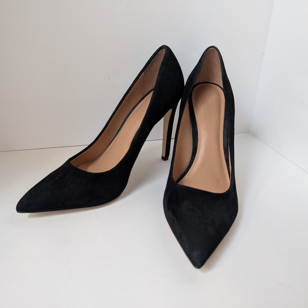 Halston Heritage Black Suede Terri Pointed Toe Stiletto Heels Pumps Sz 9M